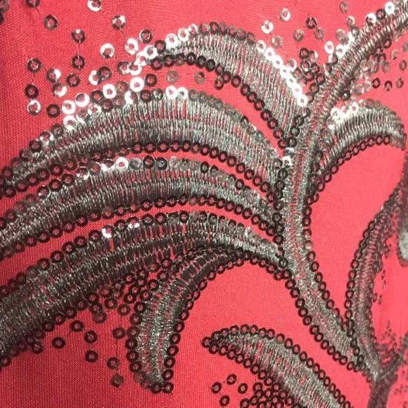 Marina Maroon & Black Sequin Strapless Sequin Gown